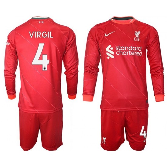Camisola Liverpool VIRGIL 4 Criança Equipamento Primeiro 2021-2022 Manga Comprida